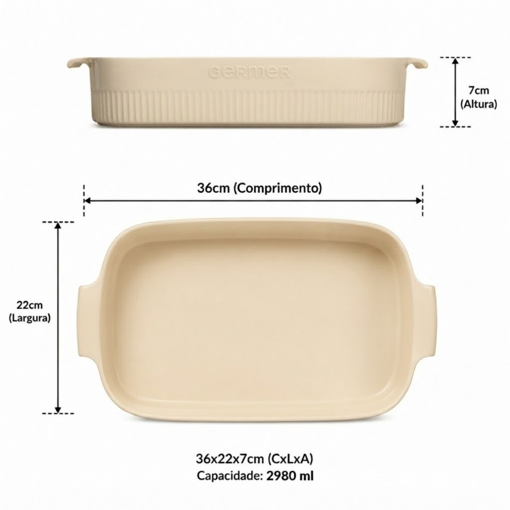 Travessa de Porcelana Retangular Germer 30X21cm Marfim