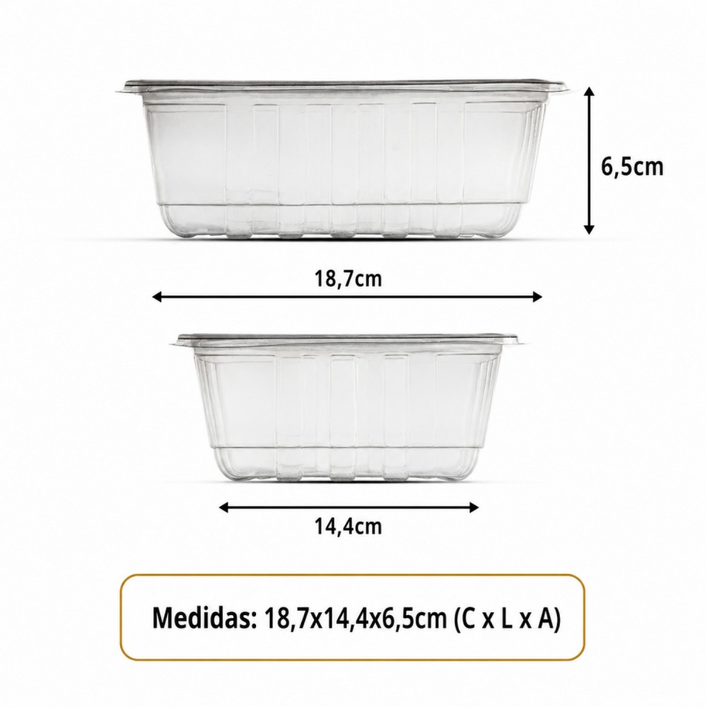 Pote Descartável Termoformado Retangular com Tampa 1000mL Plastilânia com 10un.