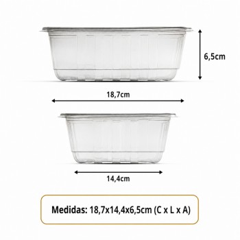 Pote Descartável Termoformado Retangular com Tampa 1000mL Plastilânia com 10un.