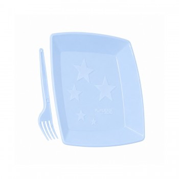 Kit Festa Descartável Azul Plastilânia 10 Pratos 15cm + 10 Garfos