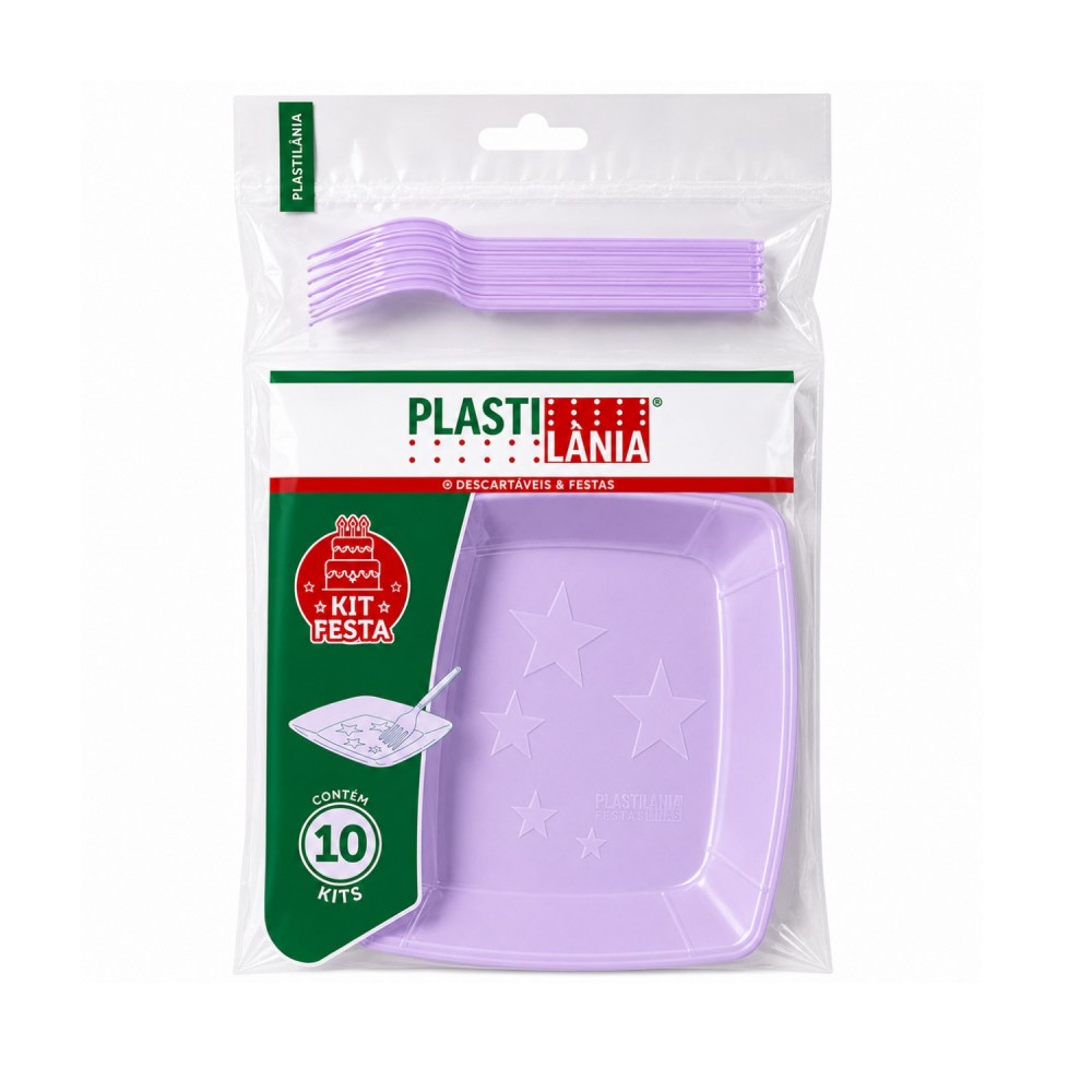 Kit Festa Descartável Lilás Plastilânia 10 Pratos 15cm + 10 Garfos