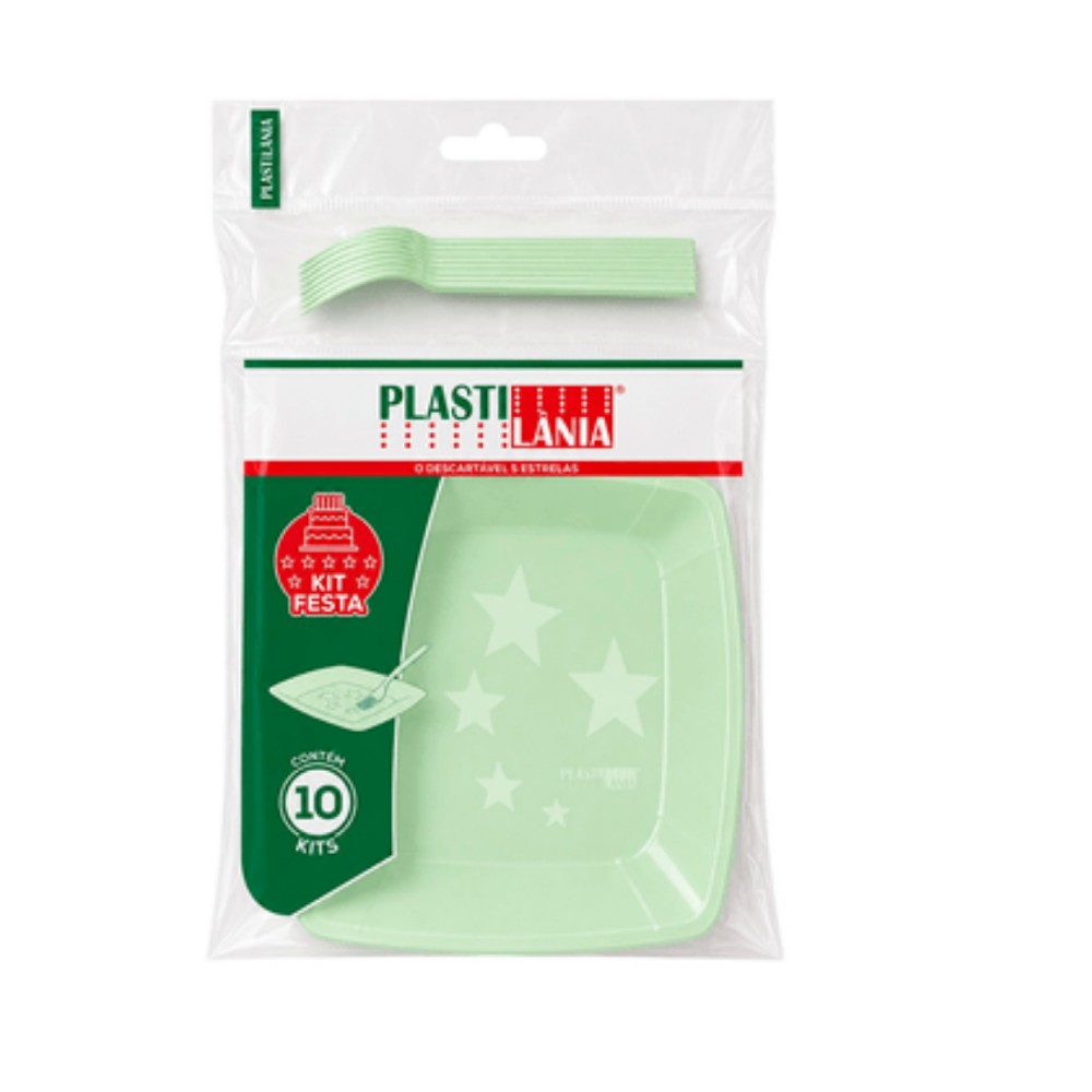 Kit Festa Descartável Verde Plastilânia 10 Pratos 15cm + 10 Garfos
