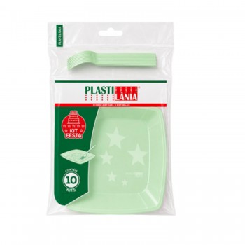 Kit Festa Descartável Verde Plastilânia 10 Pratos 15cm + 10 Garfos