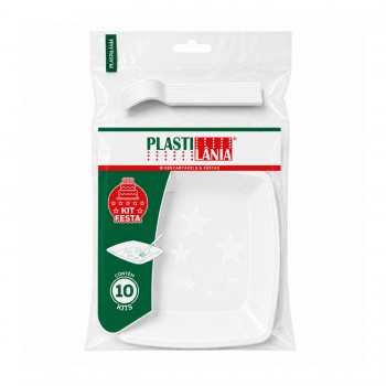 Kit Festa Descartável Branco Plastilânia 10 Pratos 15cm + 10 Garfos
