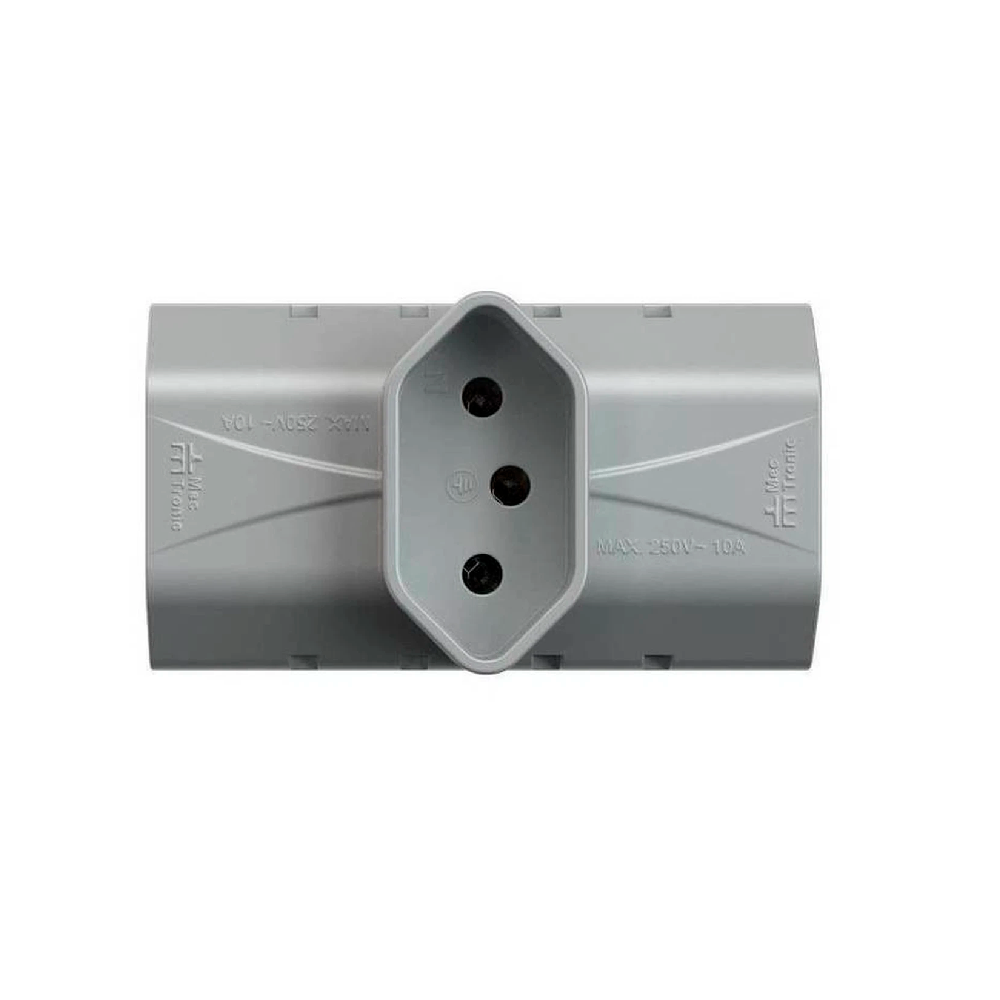 Adaptador de Tomada Benjamin 3 Pinos 10A Mec Tronic Cinza