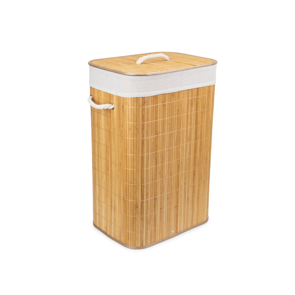 Cesto de Roupas Dobrável Retangular Bambu Mori