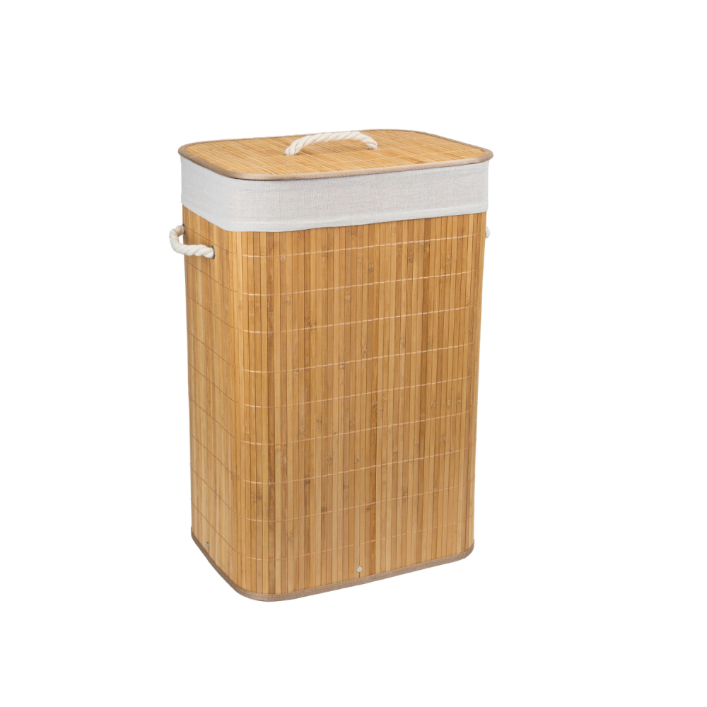 Cesto de Roupas Dobrável Retangular Bambu Mori
