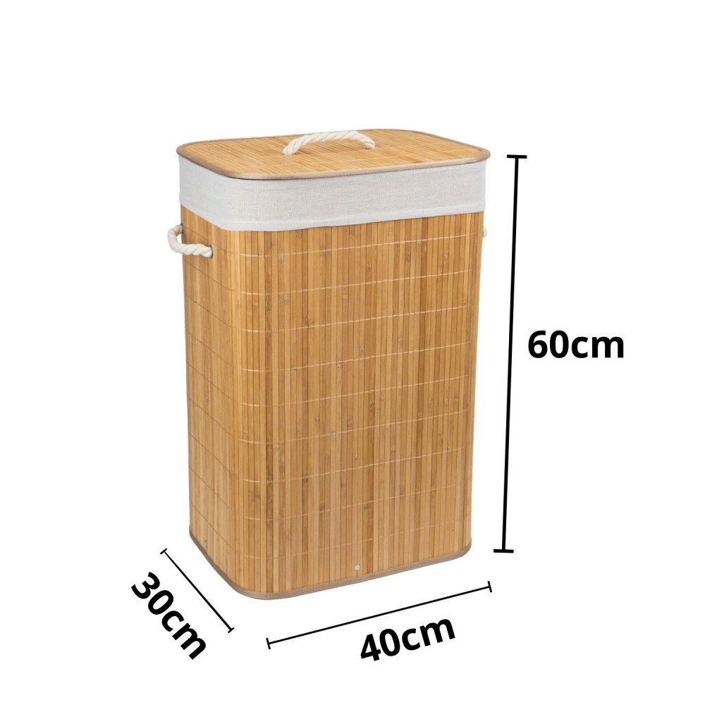 Cesto de Roupas Dobrável Retangular Bambu Mori