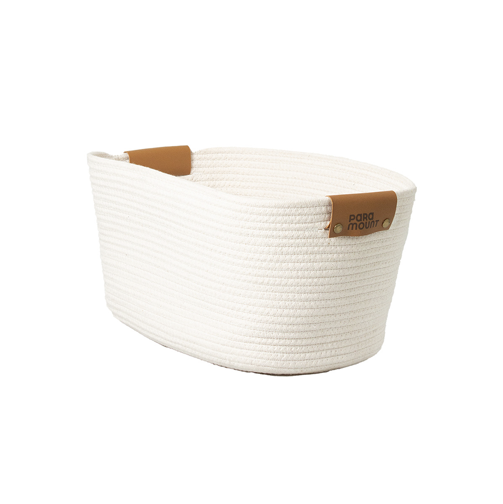 Cesto de Algodão com Alça Paramount Branco 45x30x22cm