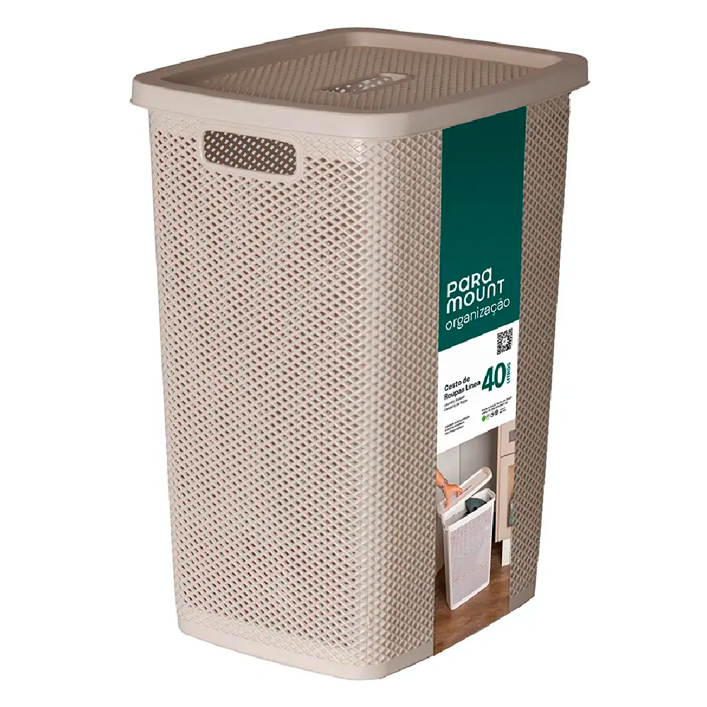 Cesto de Roupas com Tampa Paramount Linea Creme 40L