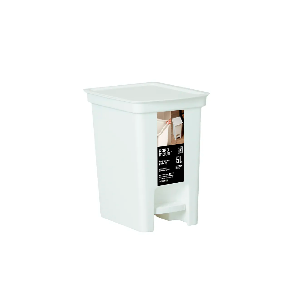 Lixeira com Pedal e Tampa Fly 5L Paramount Branca