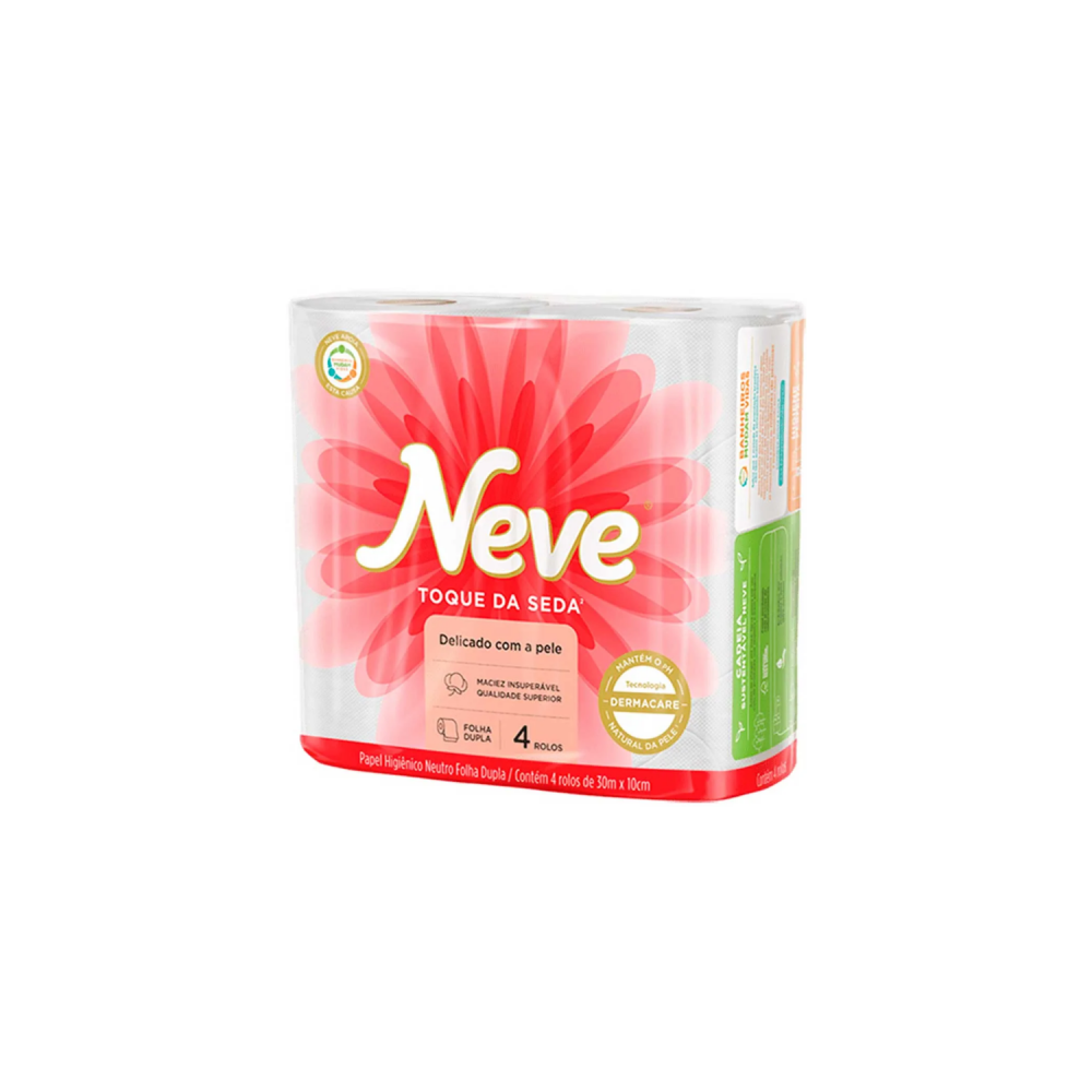 Papel Higiênico Folha Dupla Neve Toque de Seda com 4 rolos 30 metros