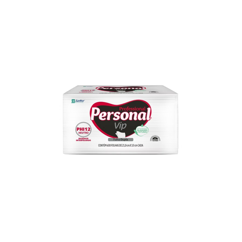 Papel Higiênico Interfolhado Personal Vip Folha Dupla com 600 folhas