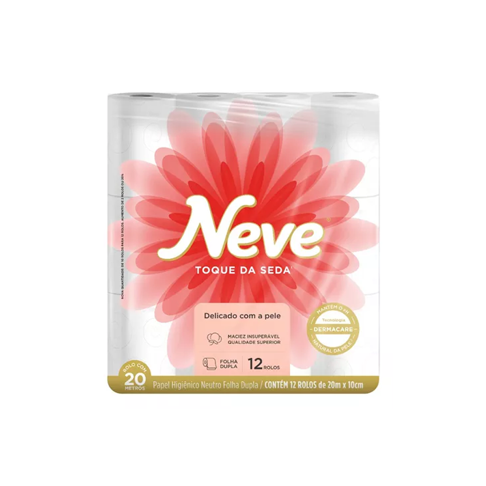Papel Higiênico Folha Dupla Neve Toque de Seda com 12 rolos 20 metros