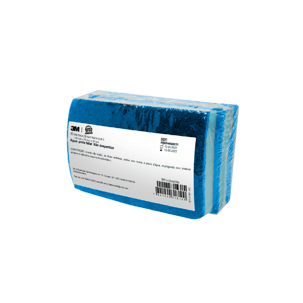 Esponja Dupla Face Multiuso 3M Scotch Brite com 3 unid. - Azul Não Risca PRO