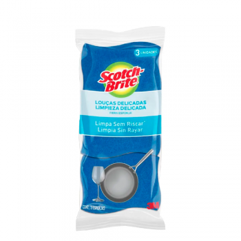 Esponja Dupla Face Multiuso 3M Scotch Brite com 3 unid. - Azul Não Risca