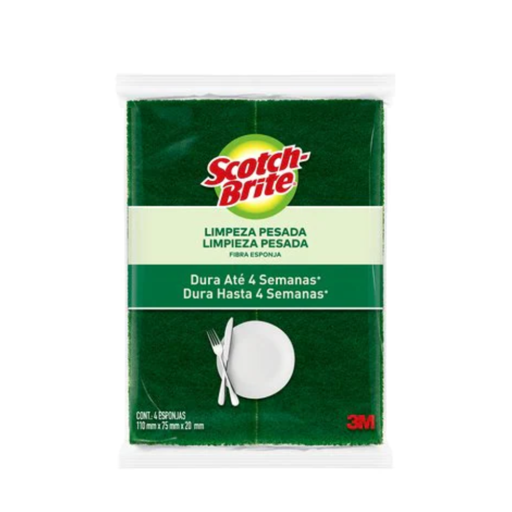 Esponja Dupla Face Multiuso 3M Scotch Brite com 4 unid.