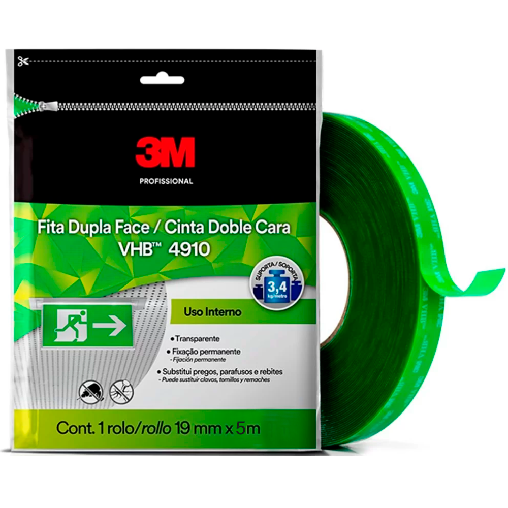 Fita Dupla Face Transparente 3M Fixa Forte VHB 4910 19mm x 5m