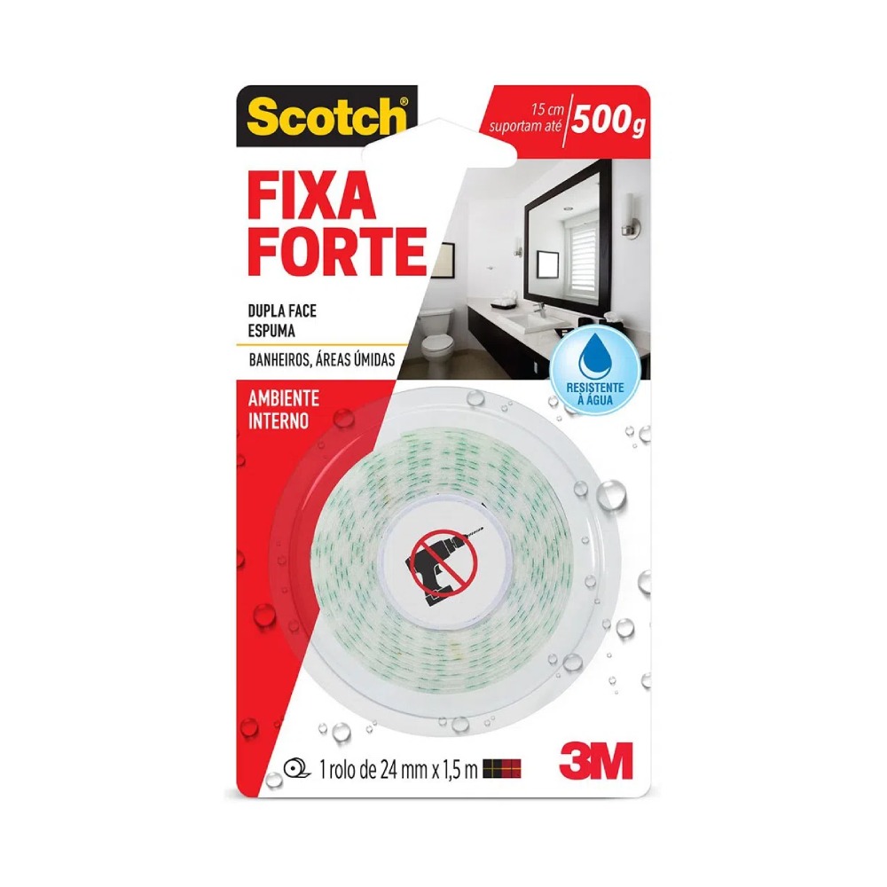 Fita Dupla Face Banheiro 3M Fixa Forte 24mm x 1m