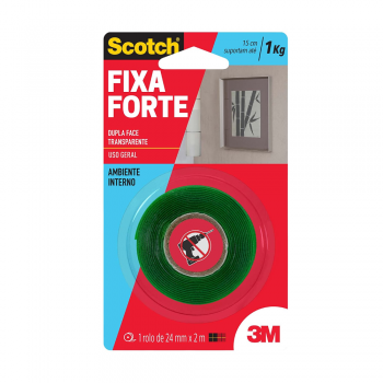 Fita Dupla Face Transparente 3M Fixa Forte 24mm x 2m