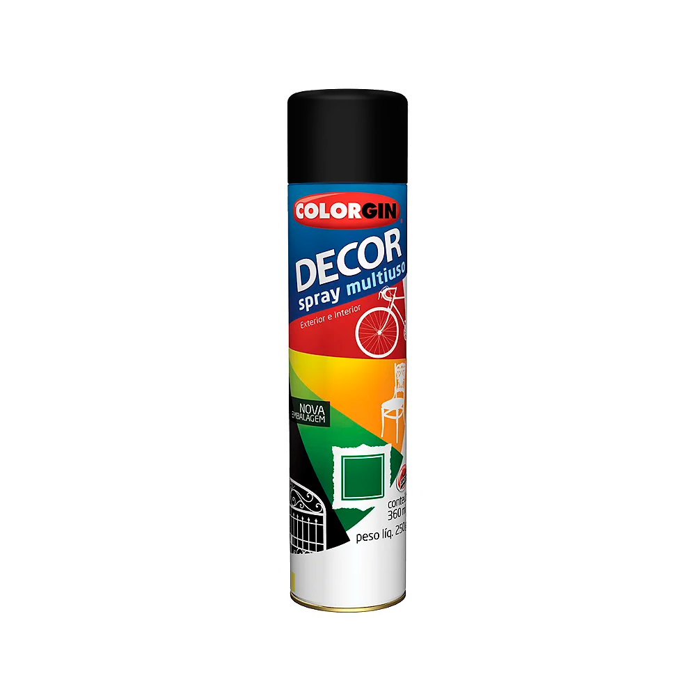Tinta em Spray 360 mL Colorgin Preto Brilhante