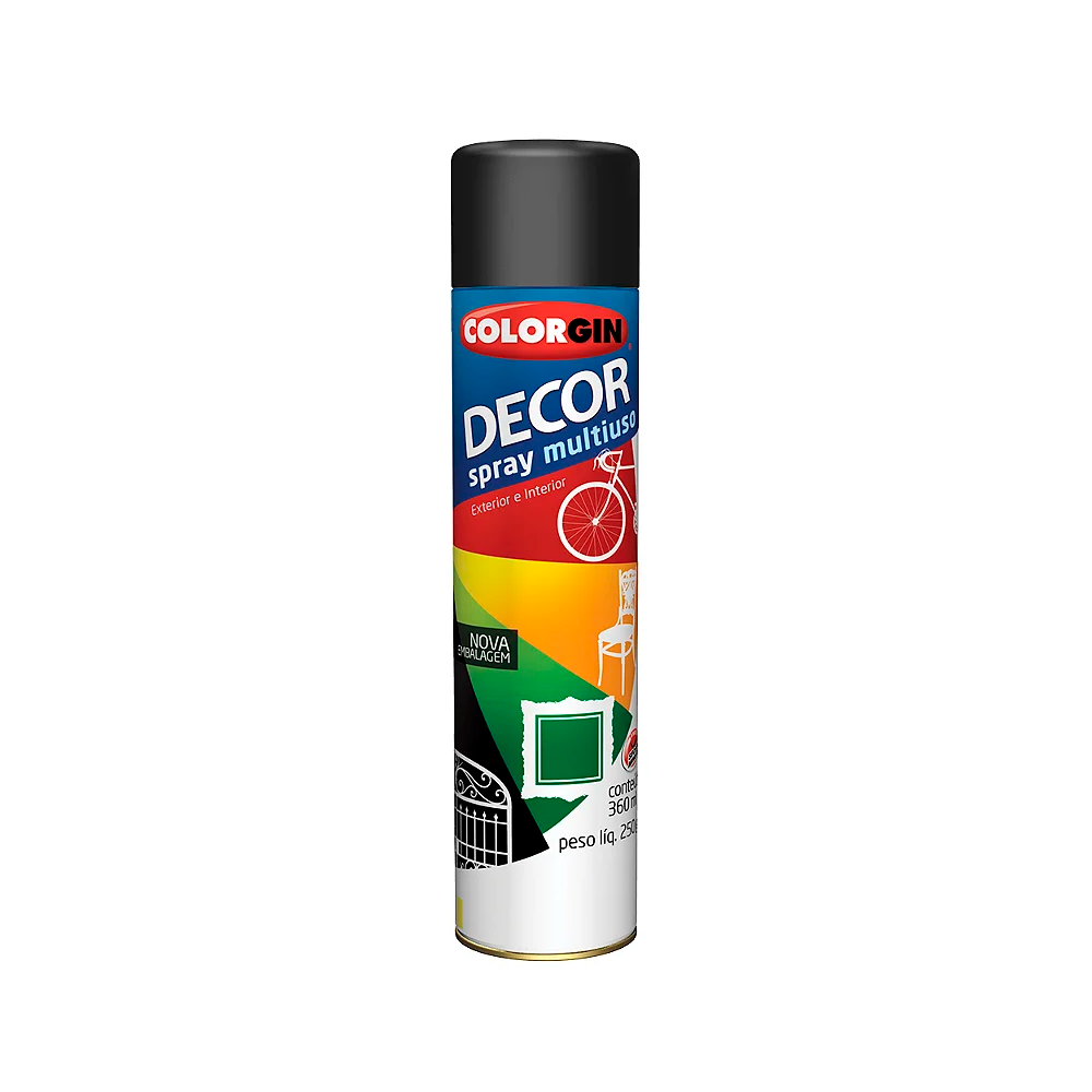 Tinta em Spray 360 mL Colorgin Preto Fosco