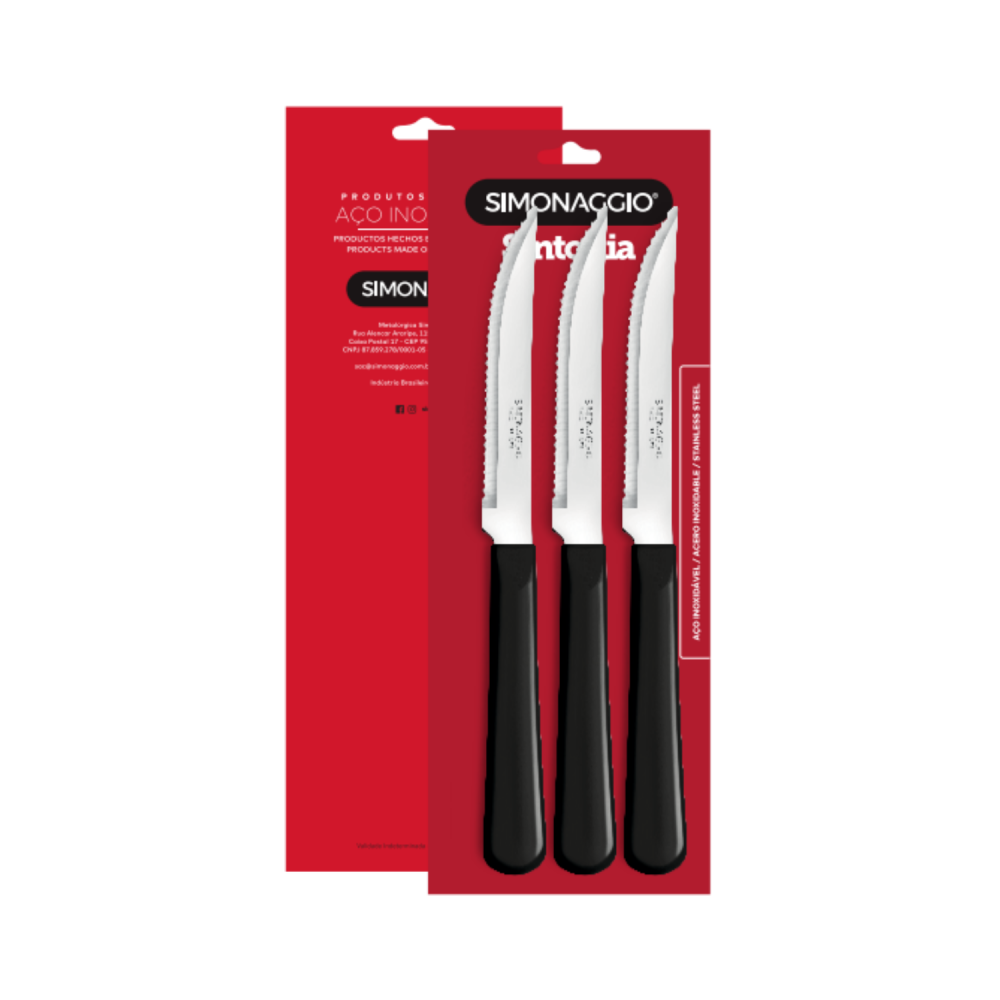 Conjunto de Facas Inox Churrasco Simonaggio Preto Sintonia com 6 unid.