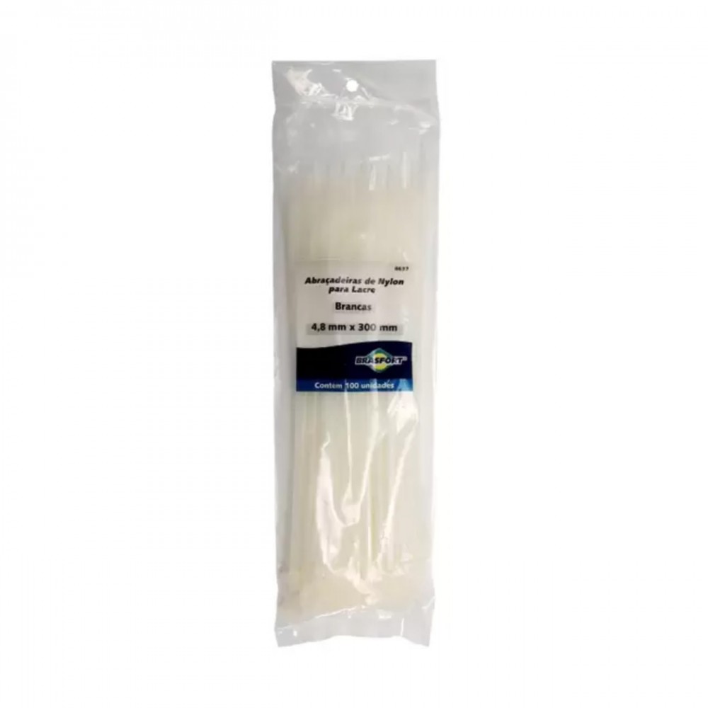 Abraçadeira Nylon 4,8x300mm Branco 100un Brasfort 