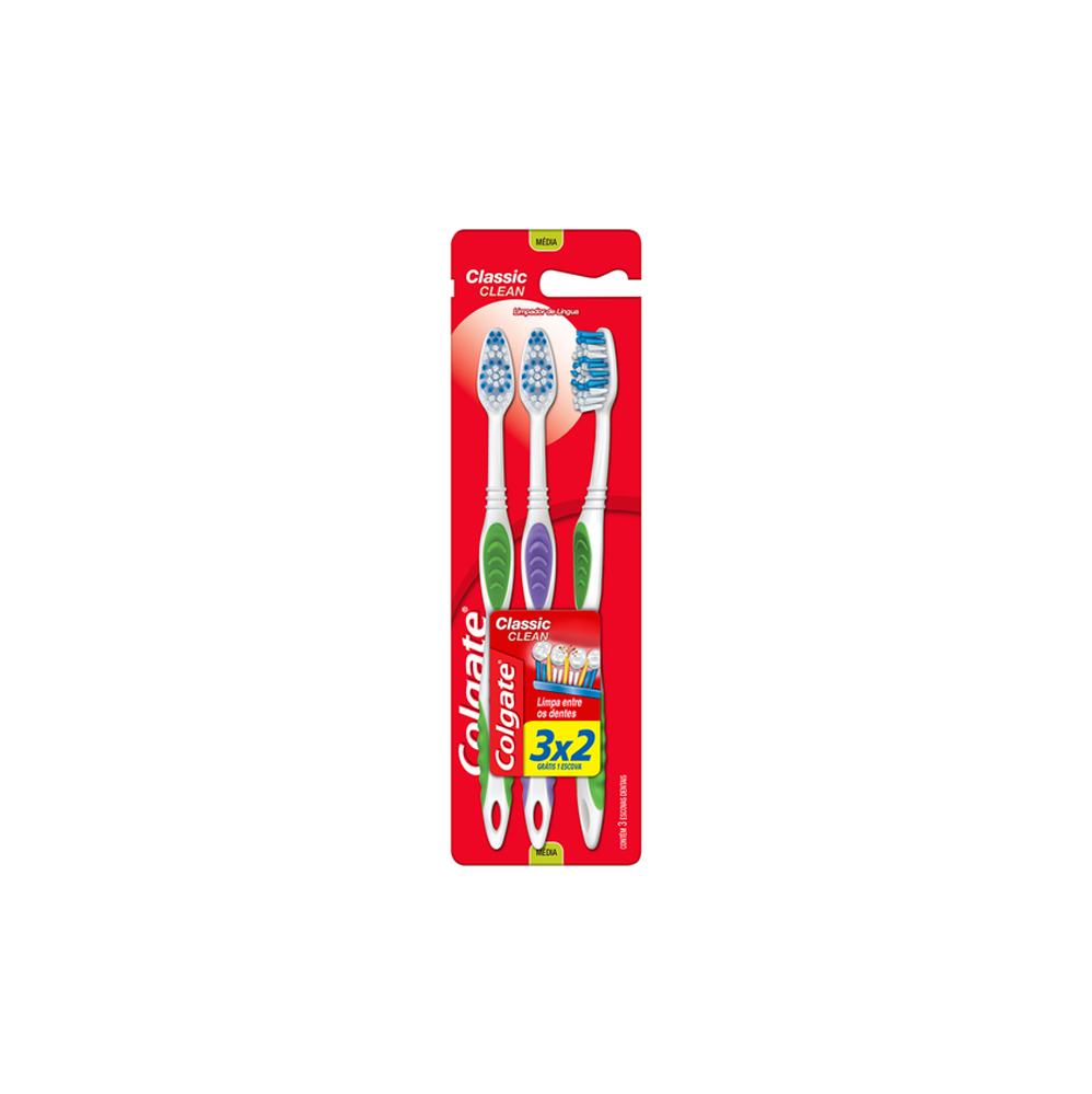Escova Dental Colgate Classic Clean com 3 unid.