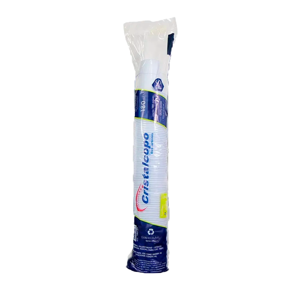 Copo Plástico Descartável 180mL Cristalcopo PS Transparente com 100 unid.