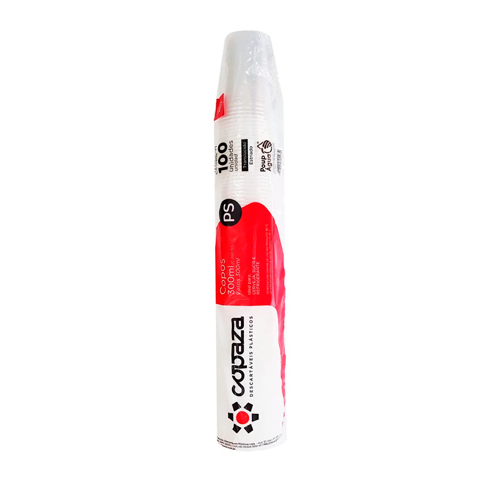 Copo Plástico Descartável 300mL Copaza PS Transparente com 100 unid.