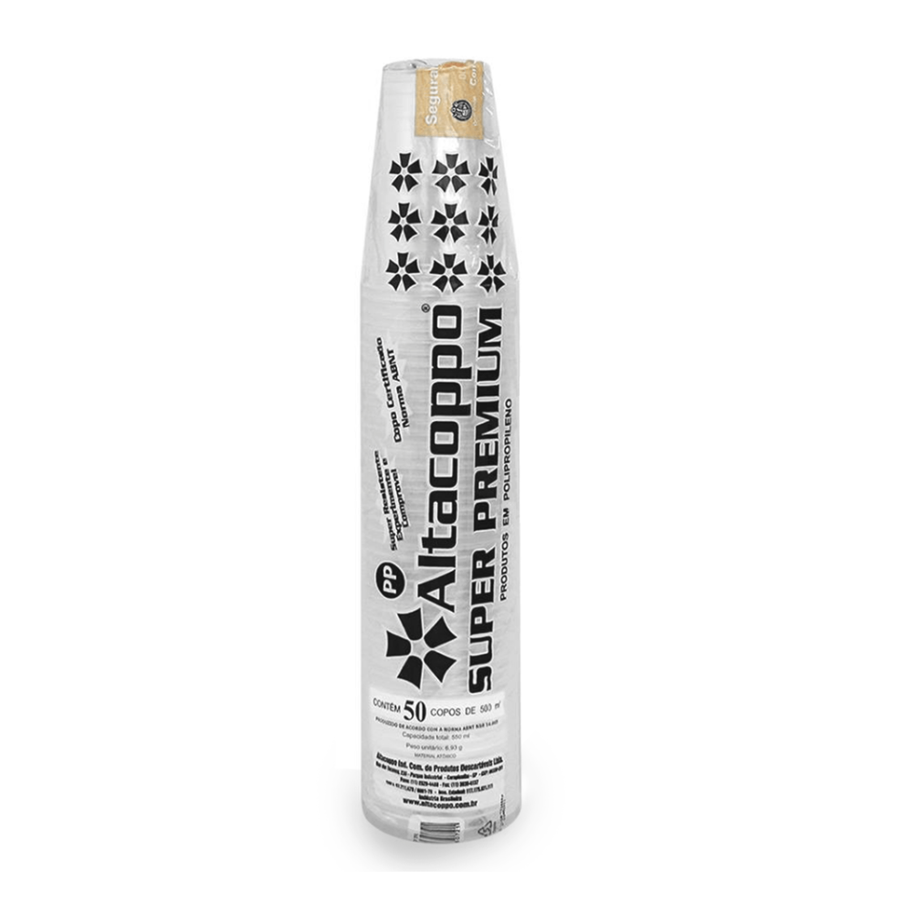 Copo Plástico Descartável 500mL Altacoppo Transparente com 50 unid.