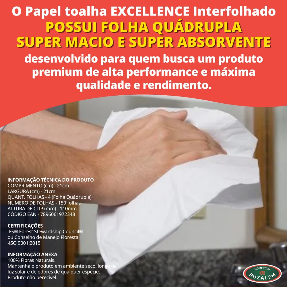 Papel Toalha Interfolhado Folha Quádrupla Elite 100% Celulose com 150 folhas1