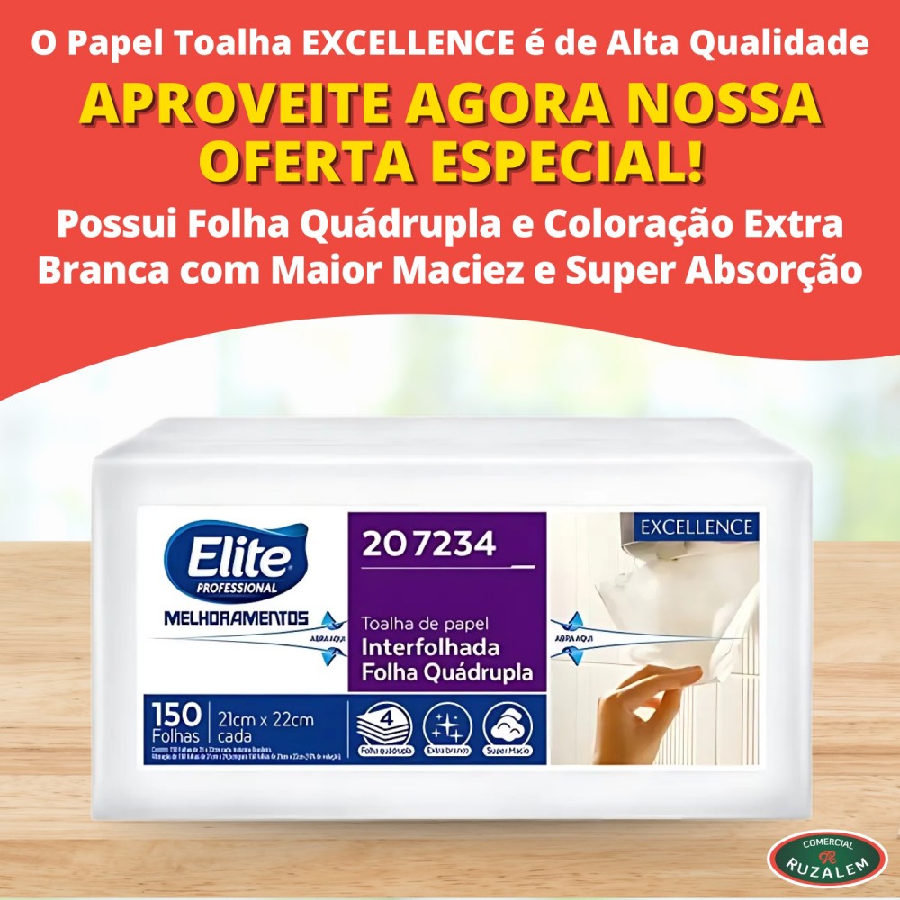 Papel Toalha Interfolhado Folha Quádrupla Elite 100% Celulose com 150 folhas1