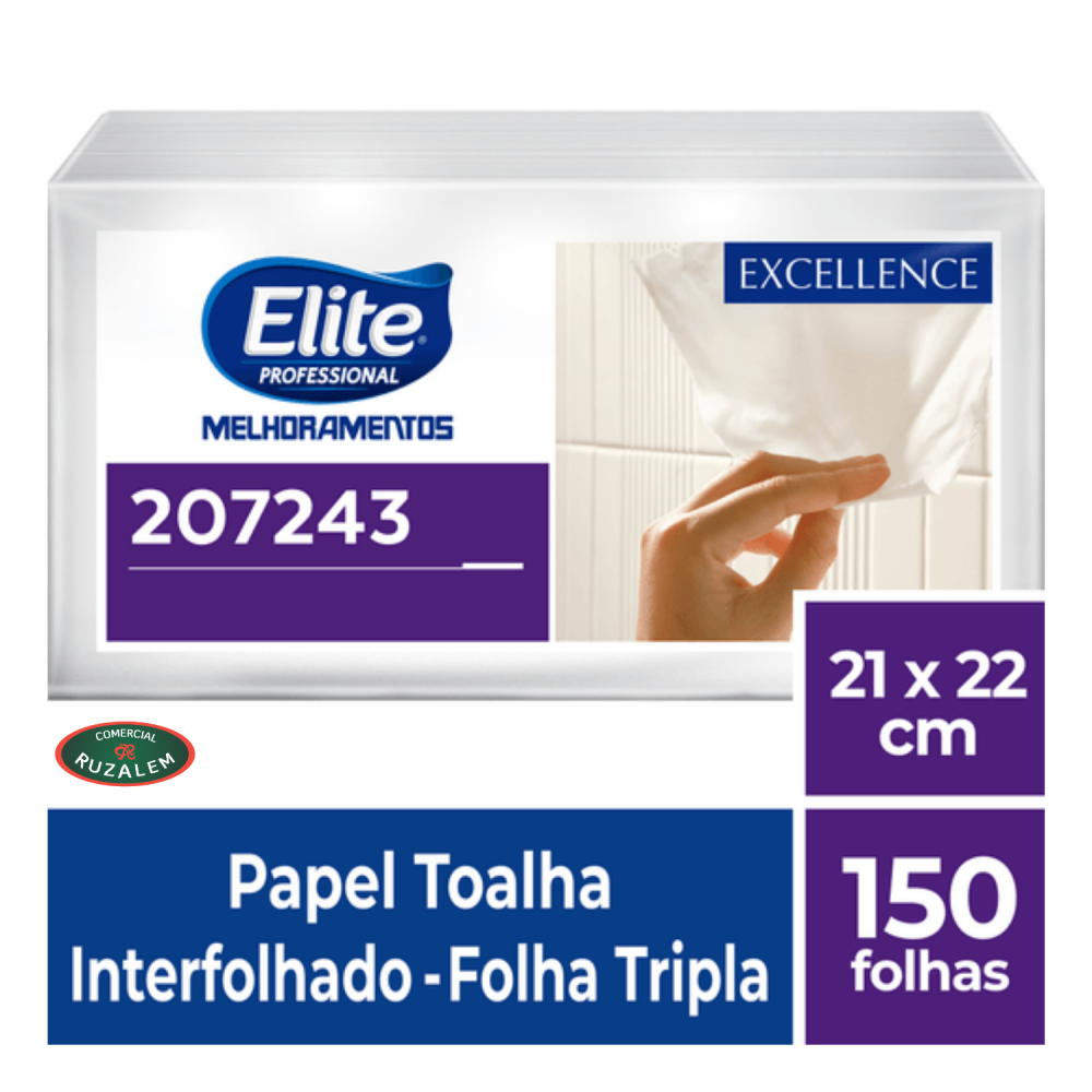 Papel Toalha Interfolhado Folha Tripla Elite 100% Celulose com 150 folhas