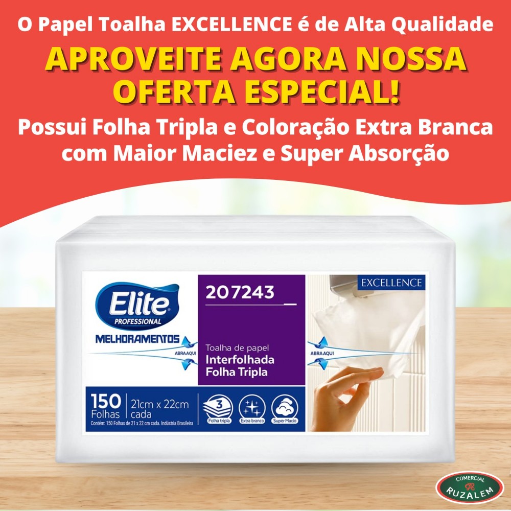 Papel Toalha Interfolhado Folha Tripla Elite 100% Celulose com 150 folhas