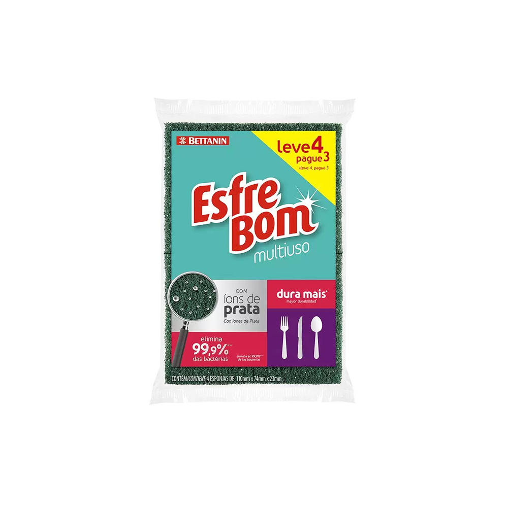 Esponja Dupla Face Multiuso Esfrebom com 4 unid. LEVE 4 PAGUE 3