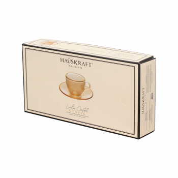 Jogo de Xícaras c/ Pires Cristal Menfis Ambar c/ Borda Dourada Hauskraft 85mL
