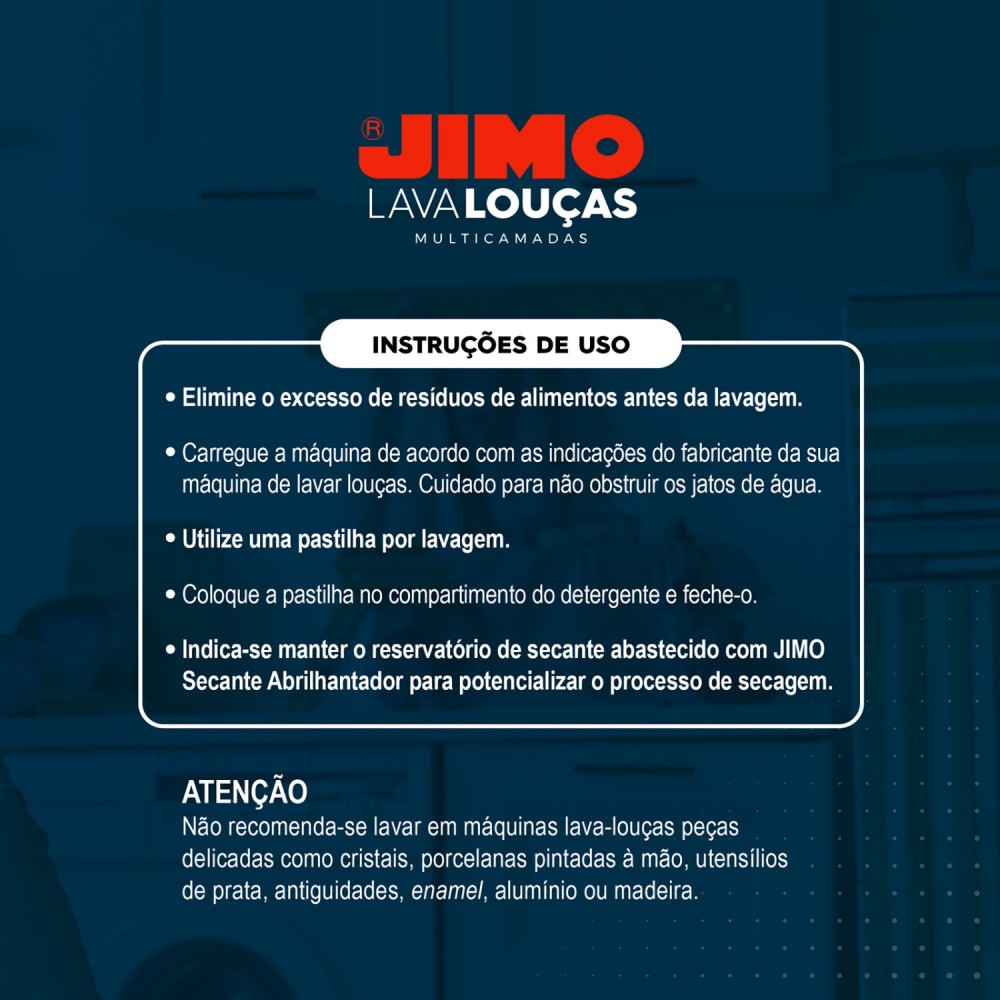 Detergente Máquina de Lavar Louça Jimo Multicamada com 25 unid. de 15g cada