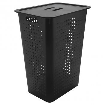 Cesto de Roupas com Tampa <Ou> Preto 47L