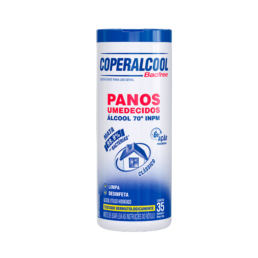 Panos Umedecidos com Álcool 70% Coperalcool Bacfree com 35 unid.