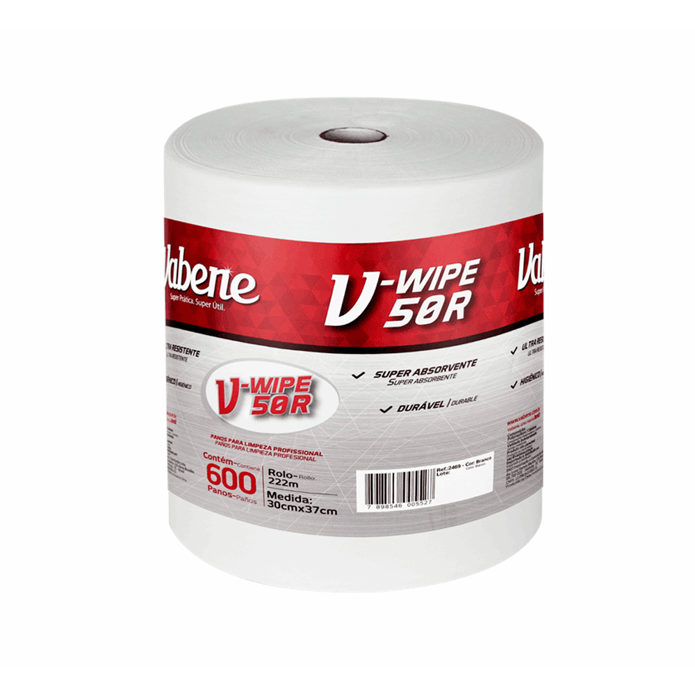 Pano Multiuso Branco Wipe Vabene com 600 panos de 30x37cm 50g