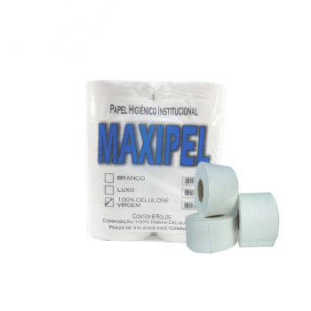 Papel Higiênico Rolão Maxpell 100% Celulose Folha Simples com 8 rolos de 180m