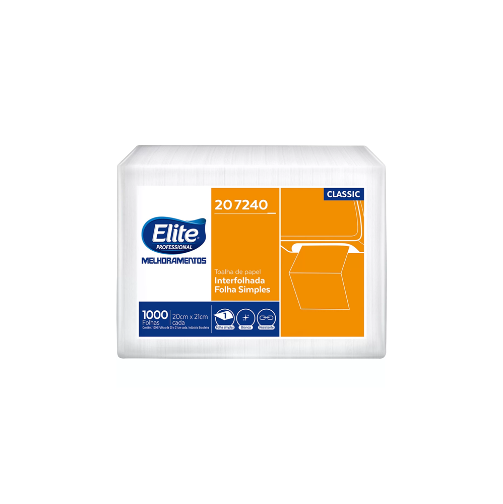 Papel Toalha Interfolhado Elite 2 Dobras 100% Celulose com 1000 folhas