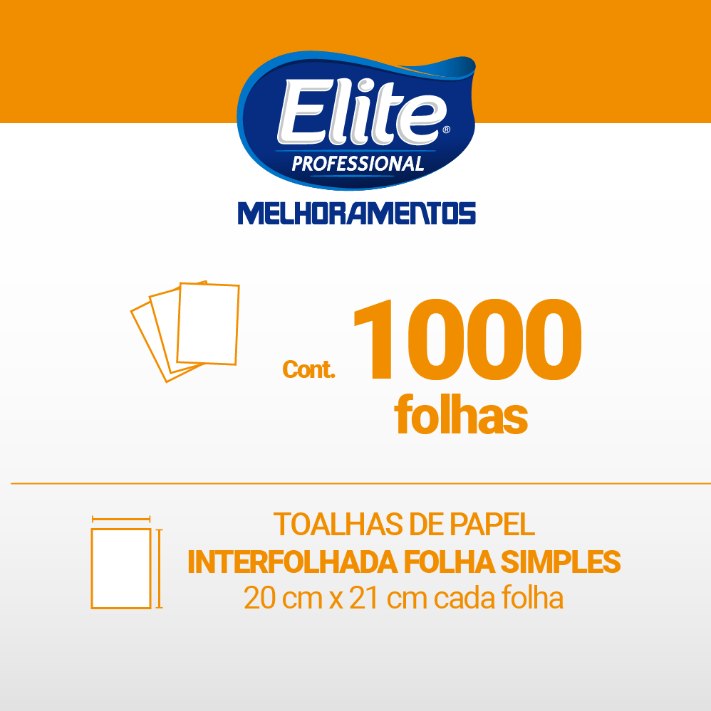 Papel Toalha Interfolhado Elite 2 Dobras 100% Celulose com 1000 folhas