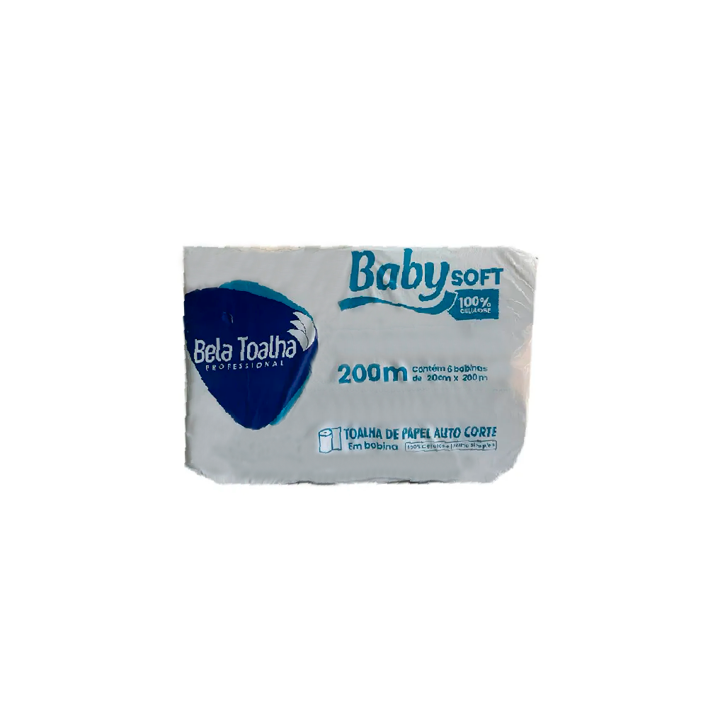 Papel Toalha Bobina Baby 100% Celulose com 6 rolos de 200m