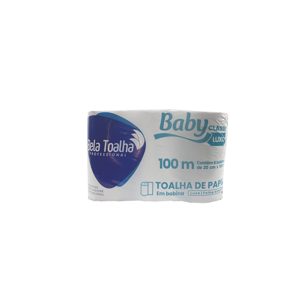 Papel Toalha Bobina Baby Luxo Branco com 6 rolos de 100m