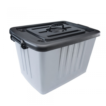 Caixa Organizadora Plasnew com Rodízio 77L Cinza e Preto
