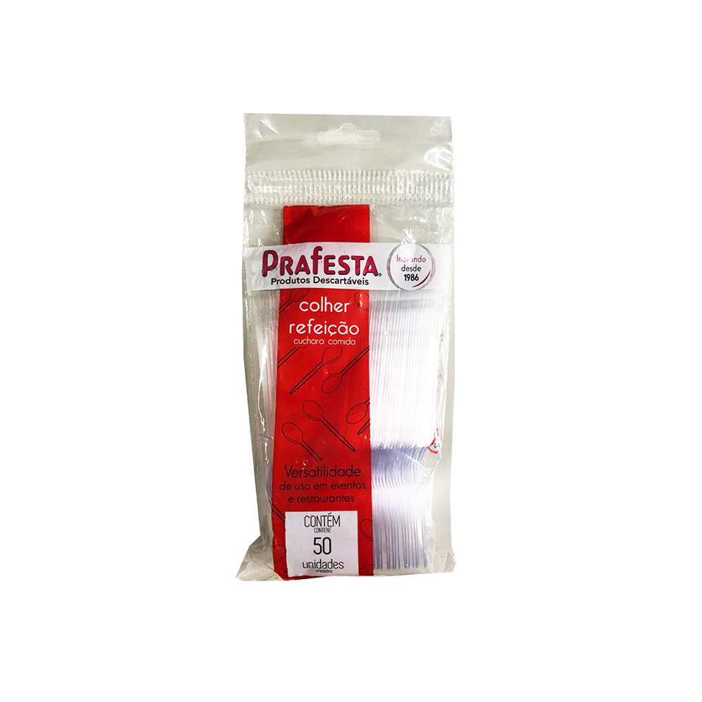 Colher Descartável Refeição Cristal Prafesta com 50 unid.