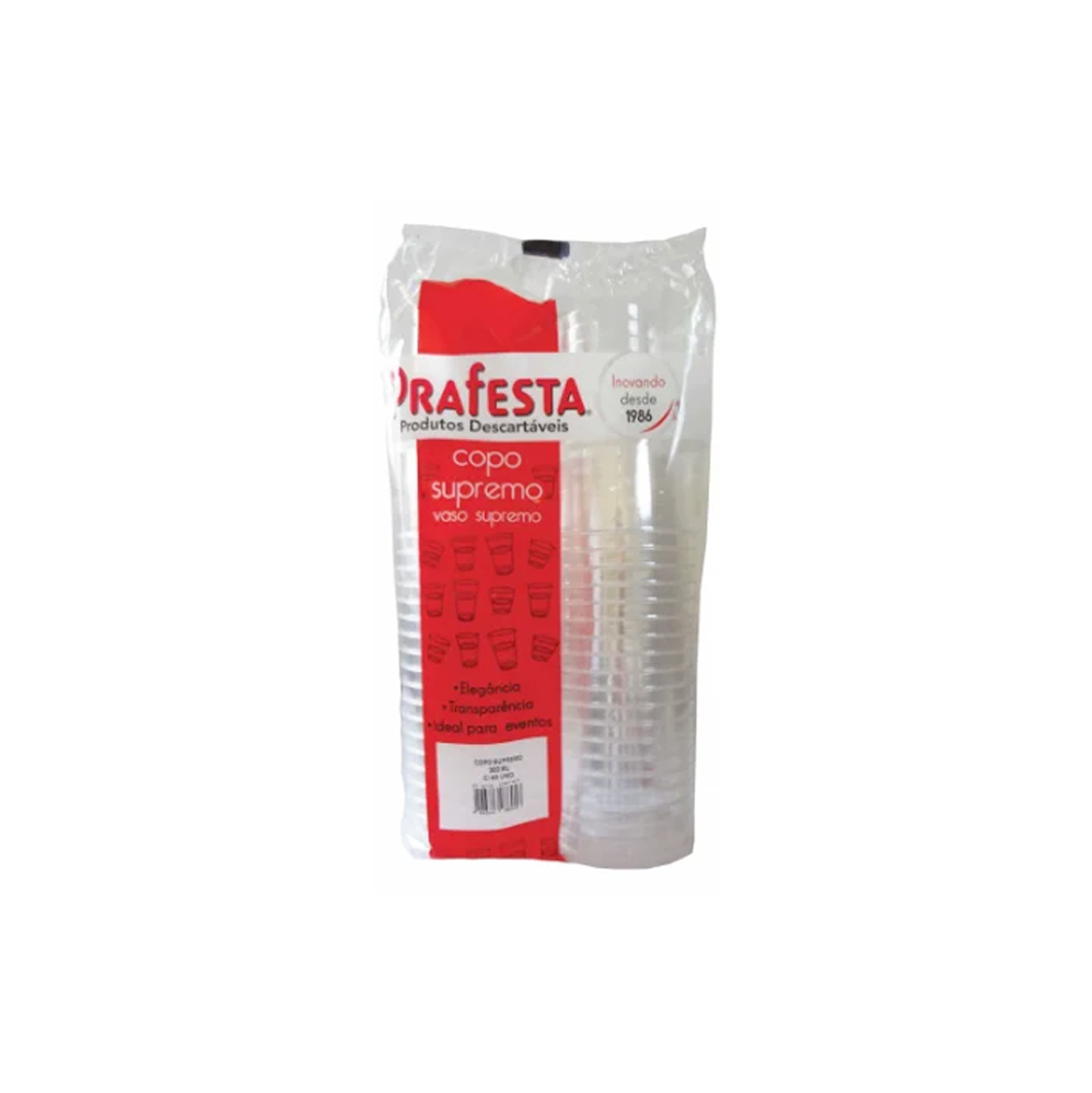 Copo Plástico Descartável 300mL Prafesta Supremo Transparente com 40 unid.